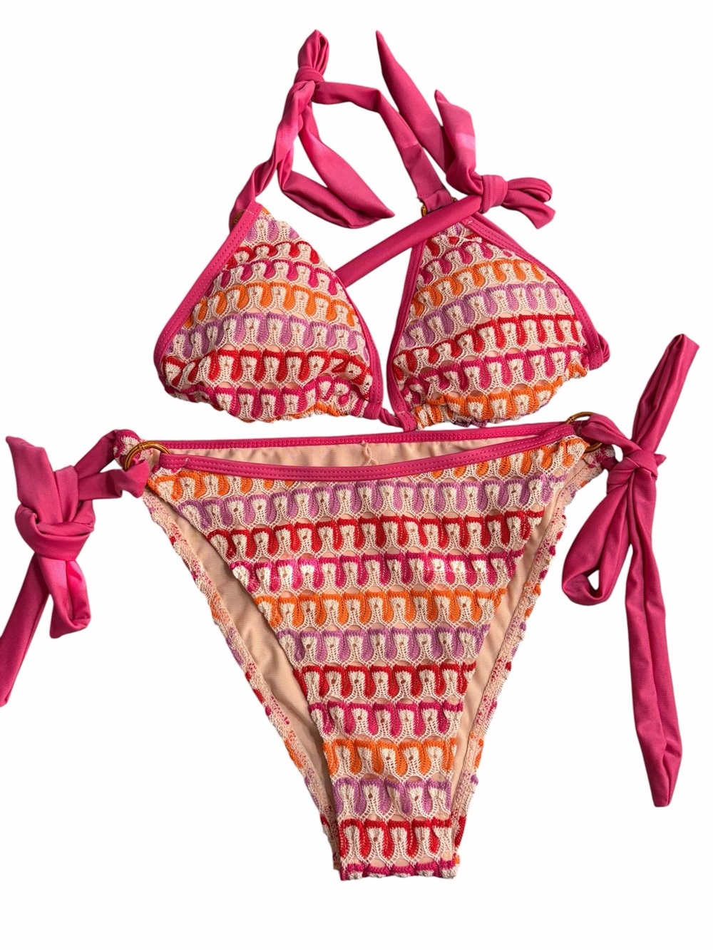 Samiol Pink  Crochet-Style Tie Bikini Set - Pink, Orange, Red, Lilac
